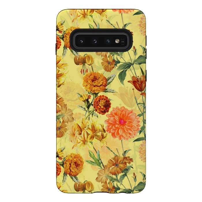Galaxy S10 StrongFit Yellow vintage Flower Pattern by  Utart