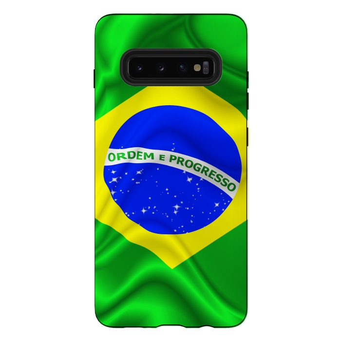 Galaxy S10 plus StrongFit Brazil Waving Silk Flag by BluedarkArt