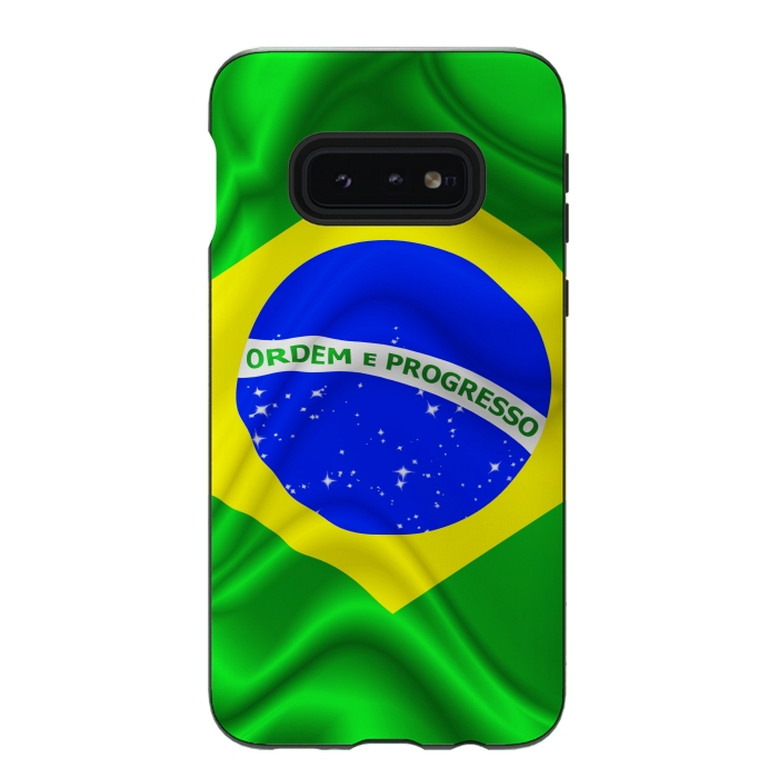 Galaxy S10e StrongFit Brazil Waving Silk Flag by BluedarkArt