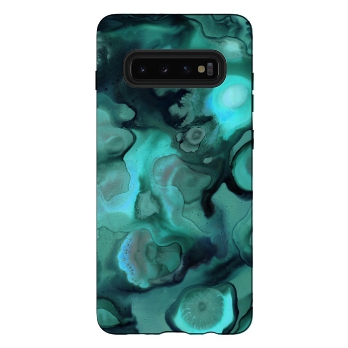 Galaxy S10 plus StrongFit Ebb and Flow in Emerald by Micklyn Le Feuvre