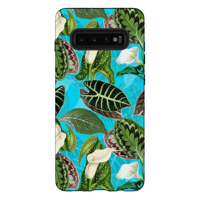 Galaxy S10 plus StrongFit Fresh tropical Flowers and Leaves Pattern by  Utart