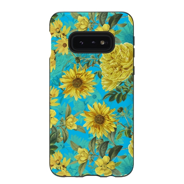 Galaxy S10e StrongFit Sunflowers and Yellow Roses on Teal Pattern by  Utart