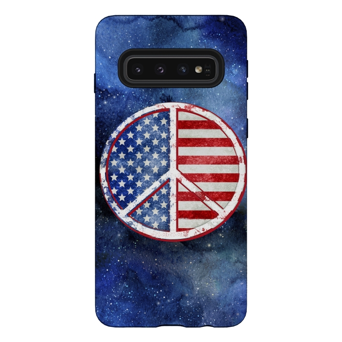 Galaxy S10 StrongFit Peace Sign Stars and Stripes USA Flag 2 by Andrea Haase