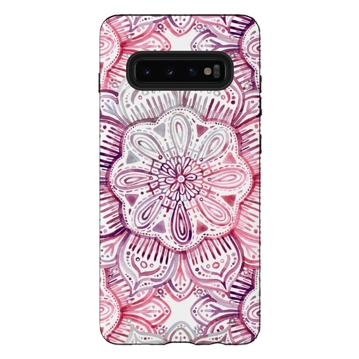 Galaxy S10 plus StrongFit Burgundy Blush Watercolor Mandala by Micklyn Le Feuvre