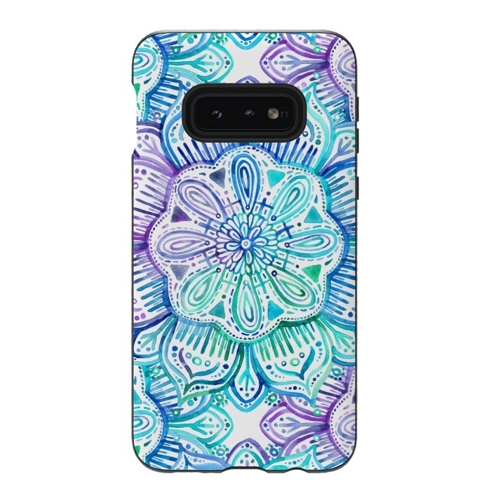 Galaxy S10e StrongFit Iridescent Aqua and Purple Watercolor Mandala by Micklyn Le Feuvre