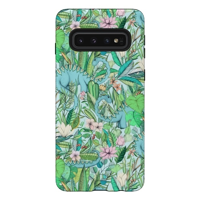 Galaxy S10 StrongFit Summer Floral with Dinosaurs by Micklyn Le Feuvre