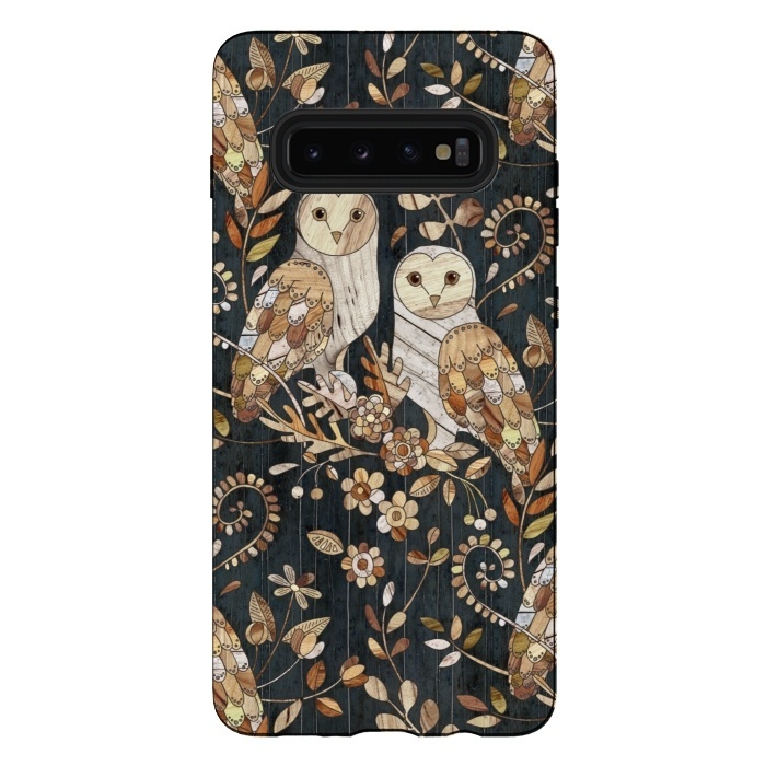 Galaxy S10 plus StrongFit Wooden Wonderland Barn Owl Collage by Micklyn Le Feuvre