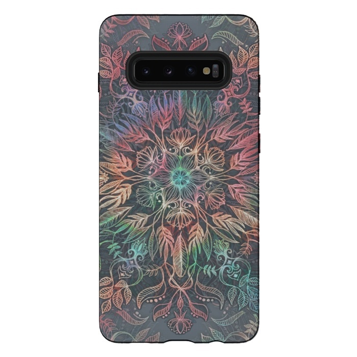 Galaxy S10 plus StrongFit Winter Sunset Mandala in Charcoal, Mint and Melon by Micklyn Le Feuvre