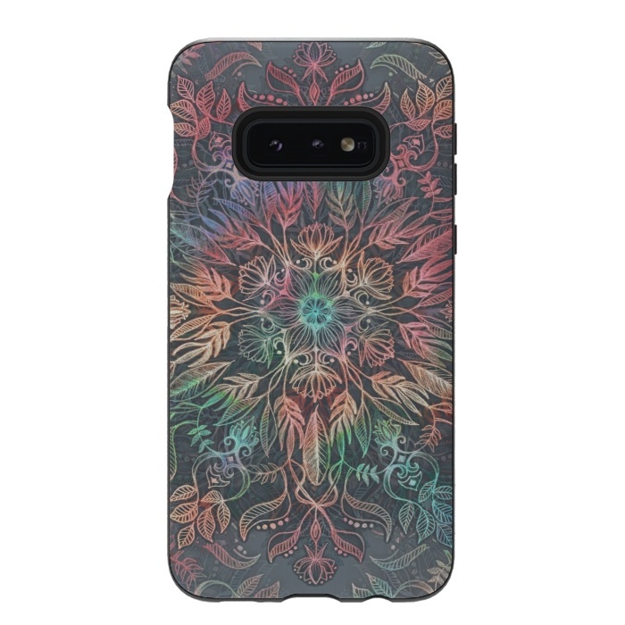 Galaxy S10e StrongFit Winter Sunset Mandala in Charcoal, Mint and Melon by Micklyn Le Feuvre