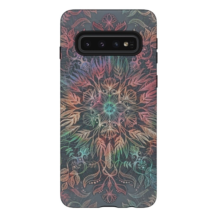 Galaxy S10 StrongFit Winter Sunset Mandala in Charcoal, Mint and Melon by Micklyn Le Feuvre
