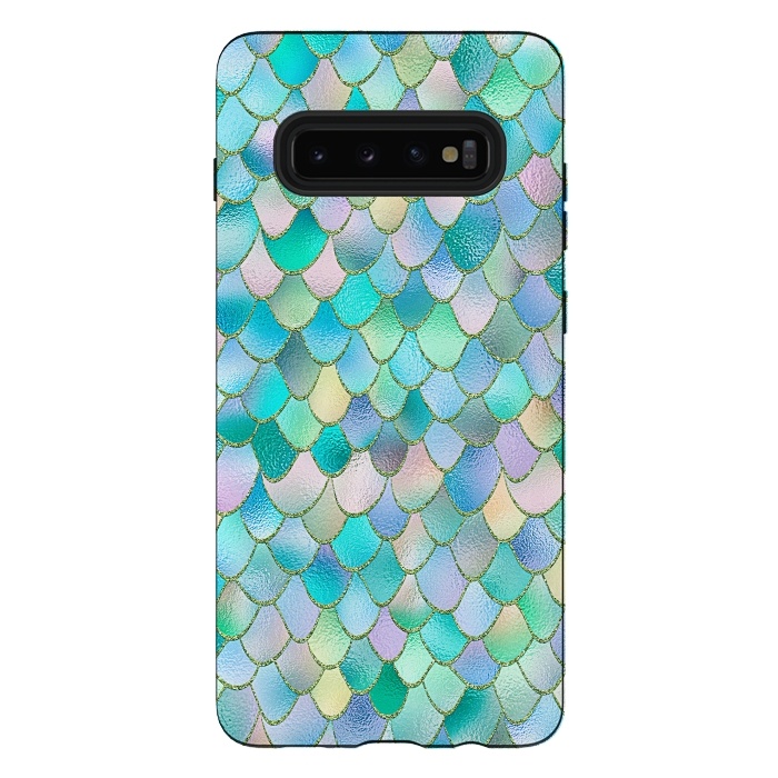 Galaxy S10 plus StrongFit Teal and Green Wonky Metal Mermaid Scales by  Utart