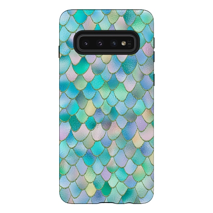 Galaxy S10 StrongFit Teal and Green Wonky Metal Mermaid Scales by  Utart