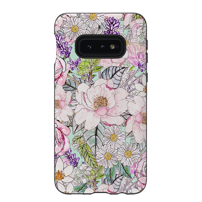 Galaxy S10e StrongFit Watercolor garden peonies floral hand paint  by InovArts