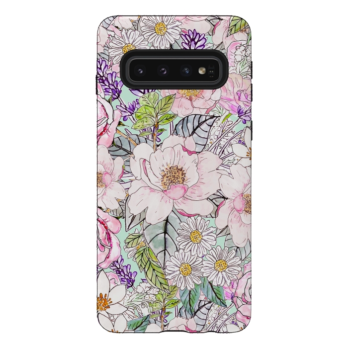Galaxy S10 StrongFit Watercolor garden peonies floral hand paint  by InovArts