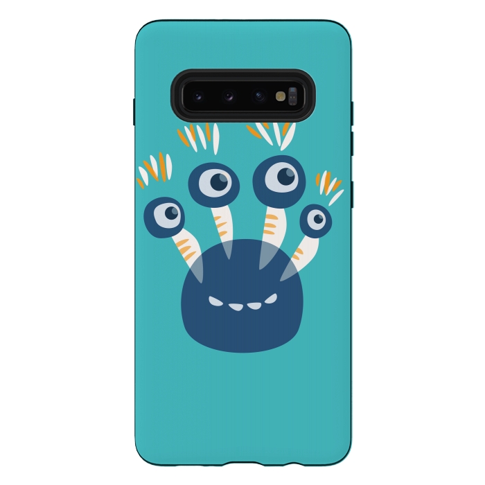 Galaxy S10 plus StrongFit Cute Blue Cartoon Monster With Four Eyes by Boriana Giormova