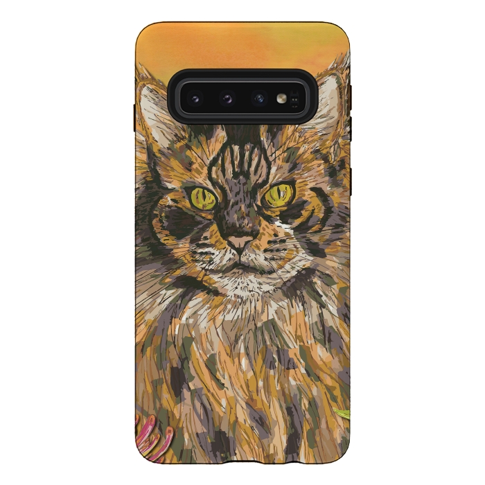 Galaxy S10 StrongFit Maine Coon Cat by Lotti Brown