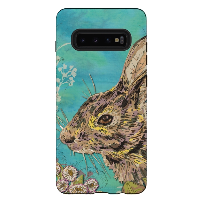 Galaxy S10 plus StrongFit Rabbit and Daisies by Lotti Brown