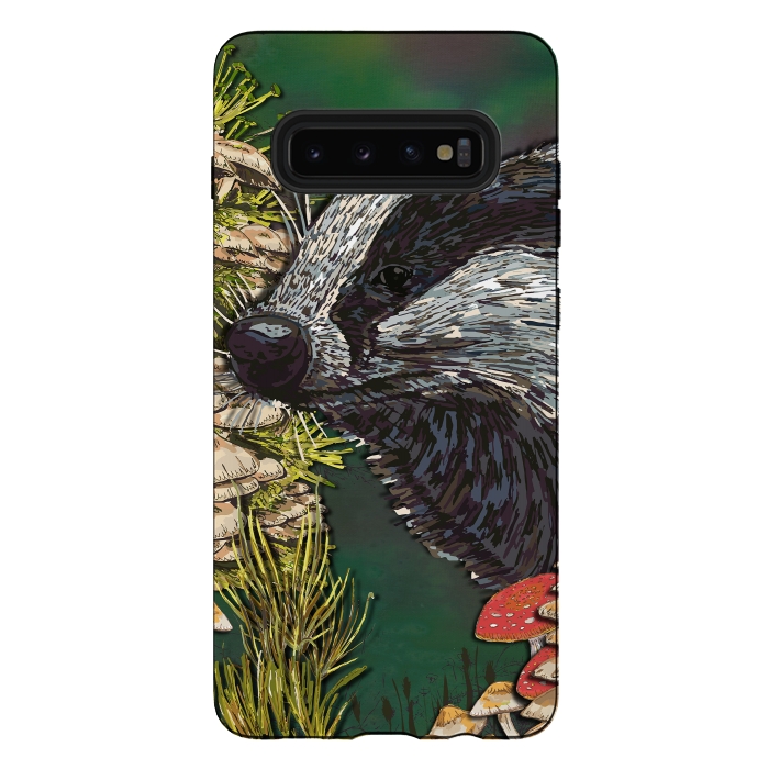 Galaxy S10 plus StrongFit Badger Woodland Walk by Lotti Brown