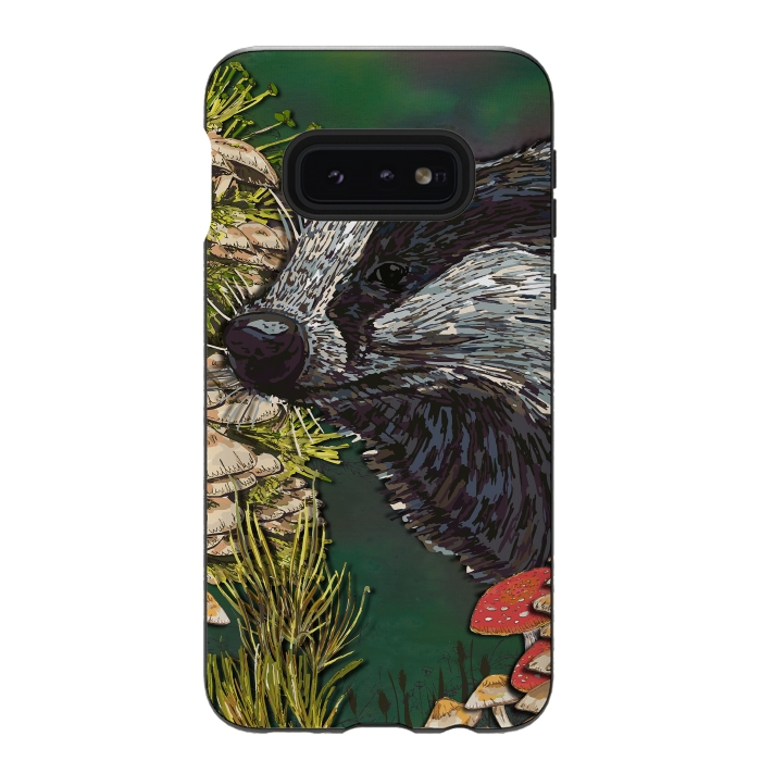 Galaxy S10e StrongFit Badger Woodland Walk by Lotti Brown