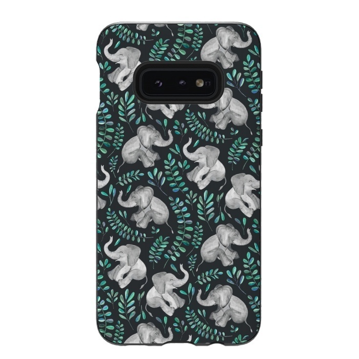 Galaxy S10e StrongFit Laughing Baby Elephants by Micklyn Le Feuvre