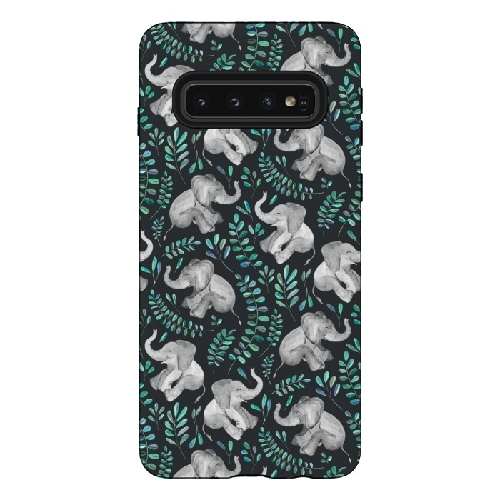Galaxy S10 StrongFit Laughing Baby Elephants by Micklyn Le Feuvre