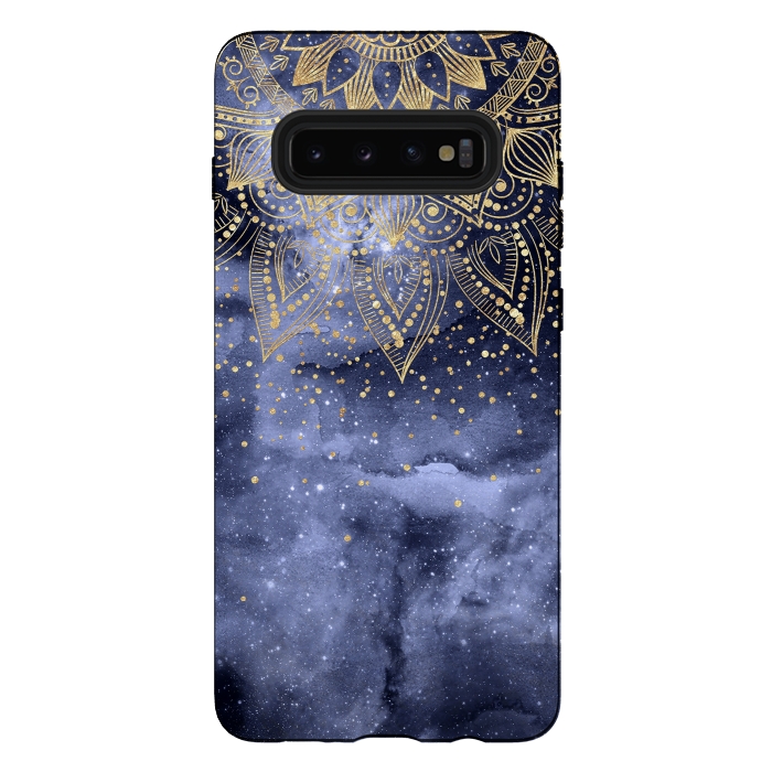 Galaxy S10 plus StrongFit whimsical gold mandala confetti design by InovArts
