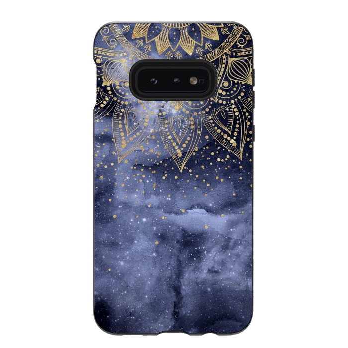 Galaxy S10e StrongFit whimsical gold mandala confetti design by InovArts