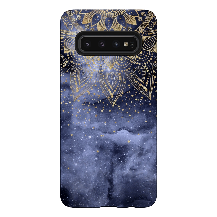Galaxy S10 StrongFit whimsical gold mandala confetti design by InovArts