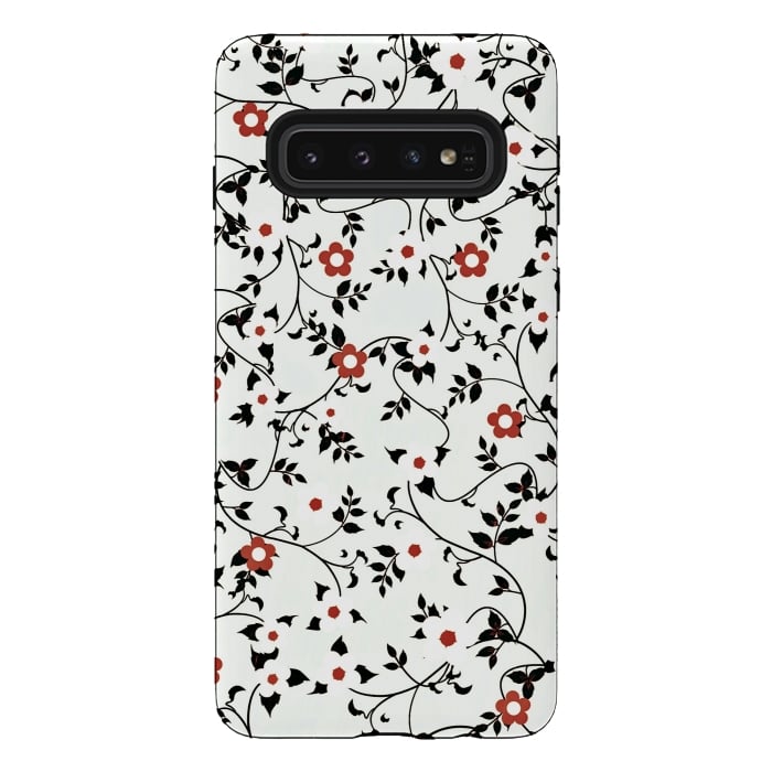 Galaxy S10 StrongFit Read & white flowers by Jms