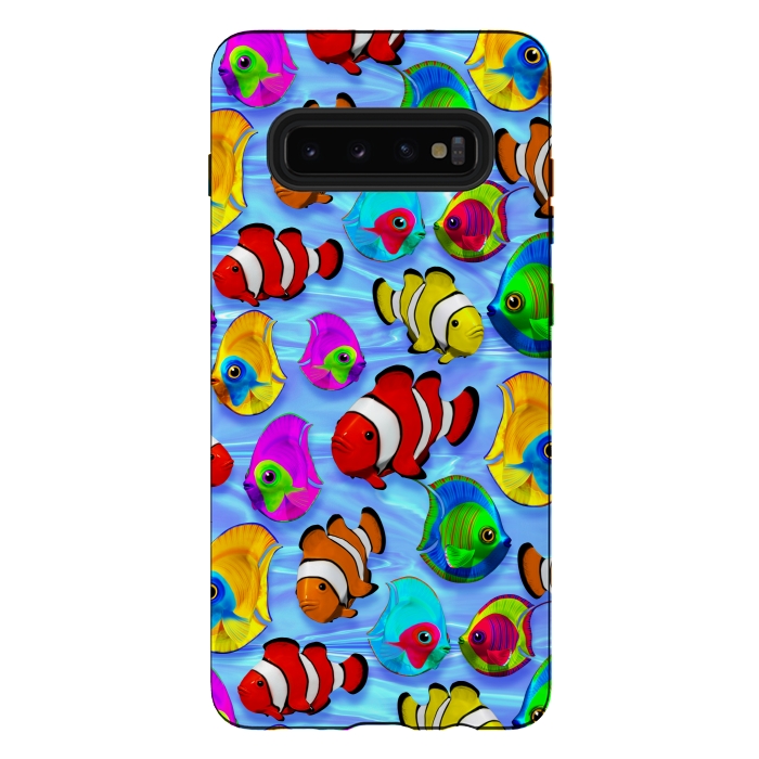 Galaxy S10 plus StrongFit Tropical Colorful Fish Pattern by BluedarkArt