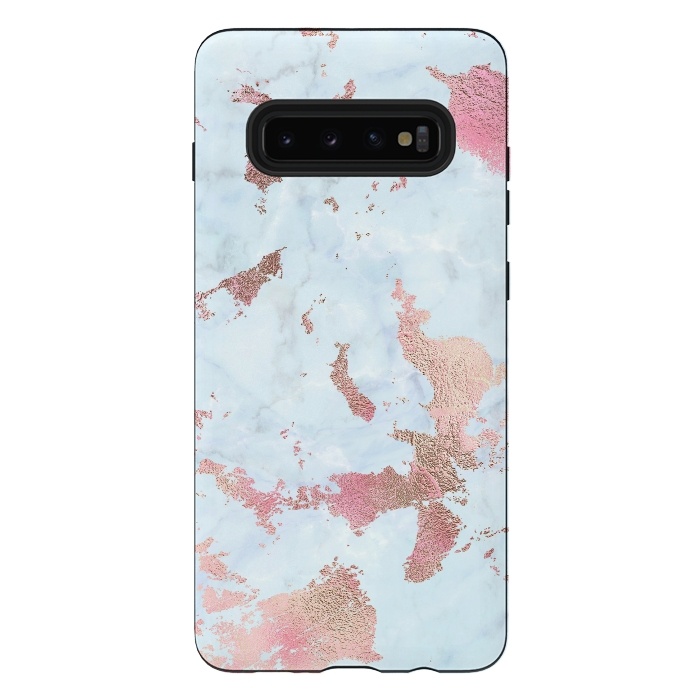 Galaxy S10 plus StrongFit Rose Gold Metal Foil on Light Blue Marble by  Utart