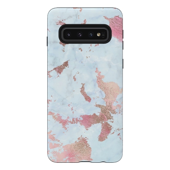 Galaxy S10 StrongFit Rose Gold Metal Foil on Light Blue Marble by  Utart