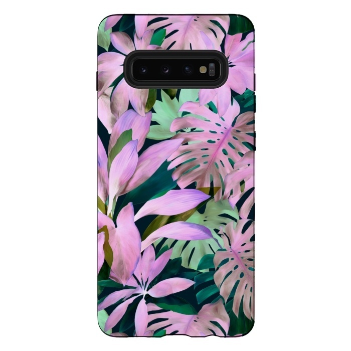 Galaxy S10 plus StrongFit Tropical Night Magenta Jungle by Micklyn Le Feuvre