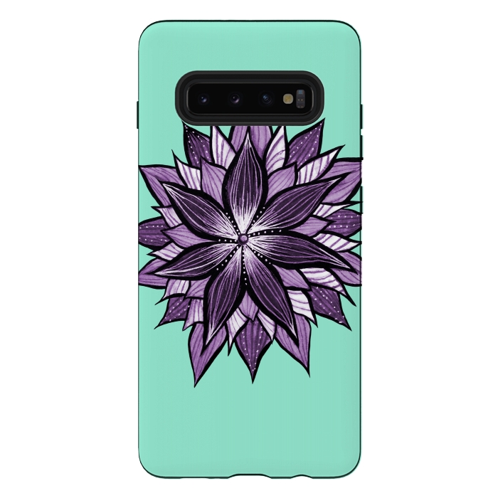 Galaxy S10 plus StrongFit Purple Mandala Like Ink Drawn Abstract Flower by Boriana Giormova