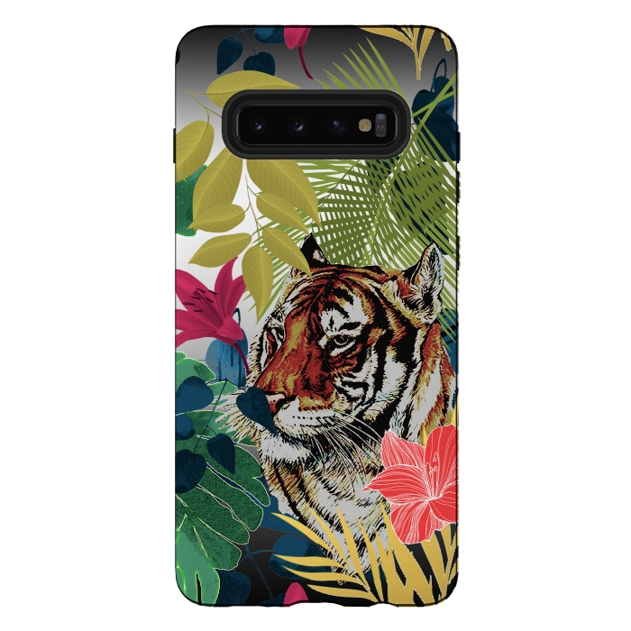 Galaxy S10 plus StrongFit Tiger in flowers by Kashmira Baheti