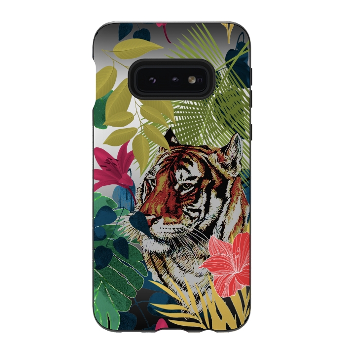 Galaxy S10e StrongFit Tiger in flowers by Kashmira Baheti