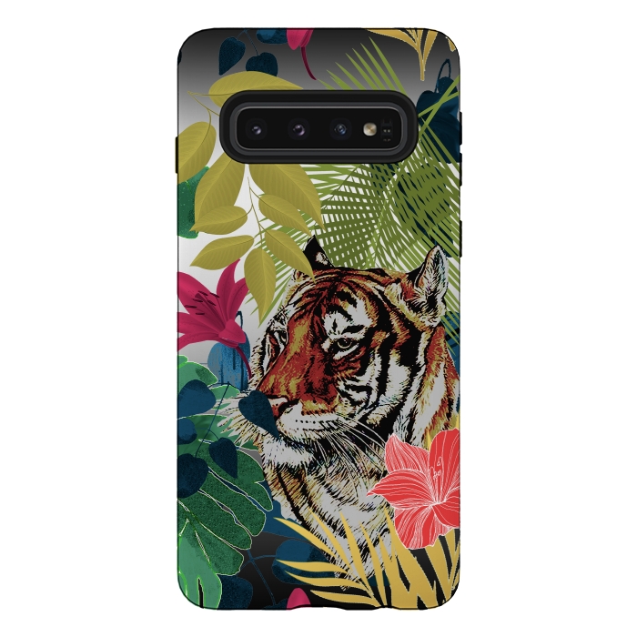 Galaxy S10 StrongFit Tiger in flowers by Kashmira Baheti