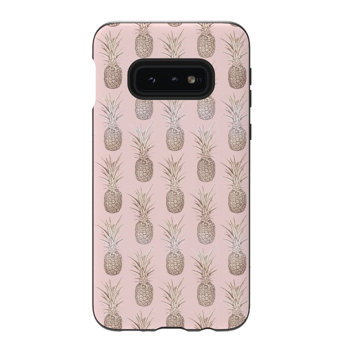 Galaxy S10e StrongFit Golden and blush pineapples pattern by InovArts