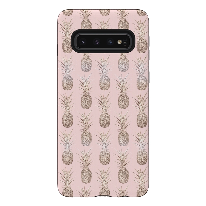Galaxy S10 StrongFit Golden and blush pineapples pattern by InovArts