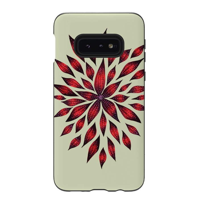 Galaxy S10e StrongFit Hand Drawn Abstract Red Ink Doodle Flower by Boriana Giormova