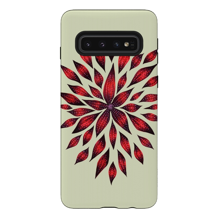 Galaxy S10 StrongFit Hand Drawn Abstract Red Ink Doodle Flower by Boriana Giormova