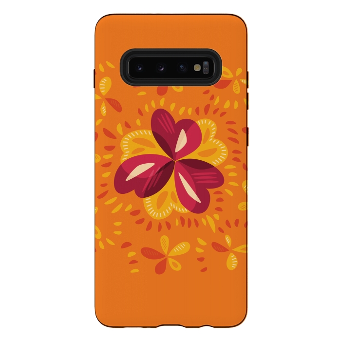 Galaxy S10 plus StrongFit Abstract Clovers In Pink Yellow And Orange by Boriana Giormova