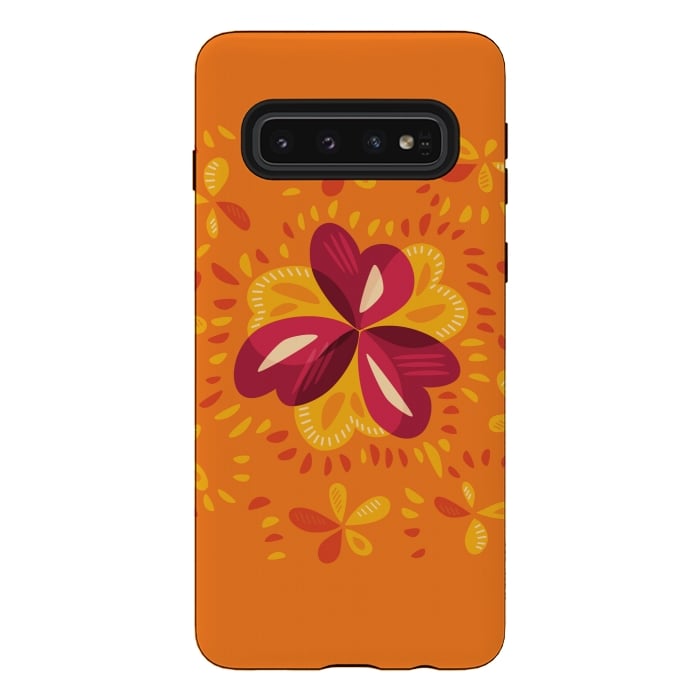 Galaxy S10 StrongFit Abstract Clovers In Pink Yellow And Orange by Boriana Giormova