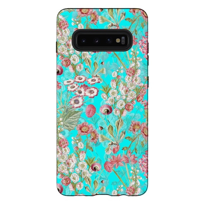 Galaxy S10 plus StrongFit White & Pink Flowers on Teal by  Utart