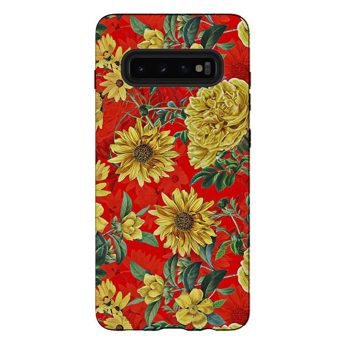 Galaxy S10 plus StrongFit Sunflowers and Roses on Red by  Utart