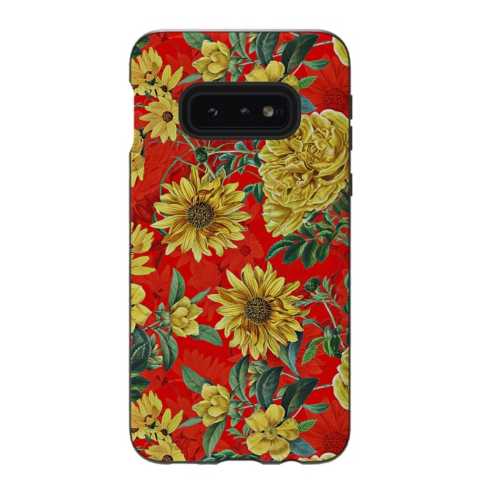 Galaxy S10e StrongFit Sunflowers and Roses on Red by  Utart