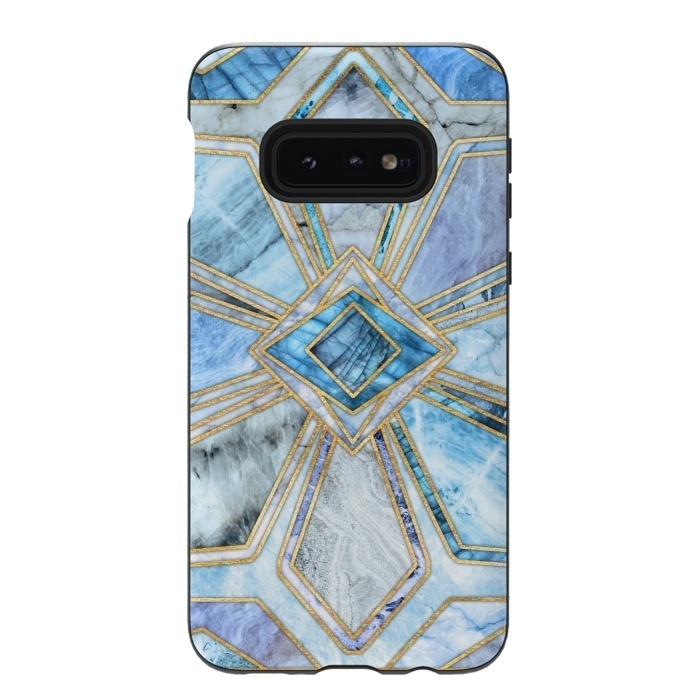 Galaxy S10e StrongFit Geometric Gilded Stone Tiles in Soft Blues by Micklyn Le Feuvre