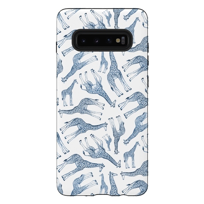 Galaxy S10 plus StrongFit Little Giraffes in Monochrome Blue and White by Micklyn Le Feuvre