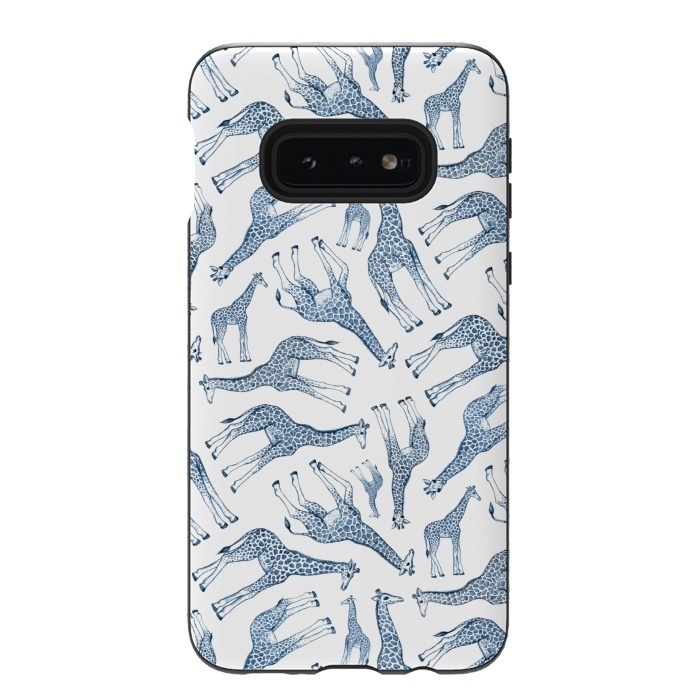 Galaxy S10e StrongFit Little Giraffes in Monochrome Blue and White by Micklyn Le Feuvre