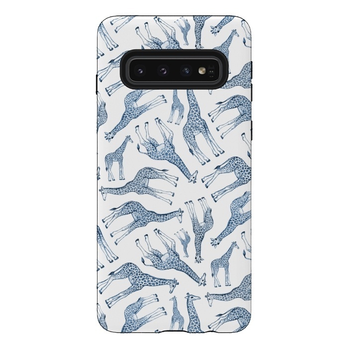 Galaxy S10 StrongFit Little Giraffes in Monochrome Blue and White by Micklyn Le Feuvre